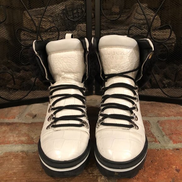 Sigerson Morrison Faux Fur Ankle Boot Size 37 1/2 Leather Macre2 White - Picture 3 of 10